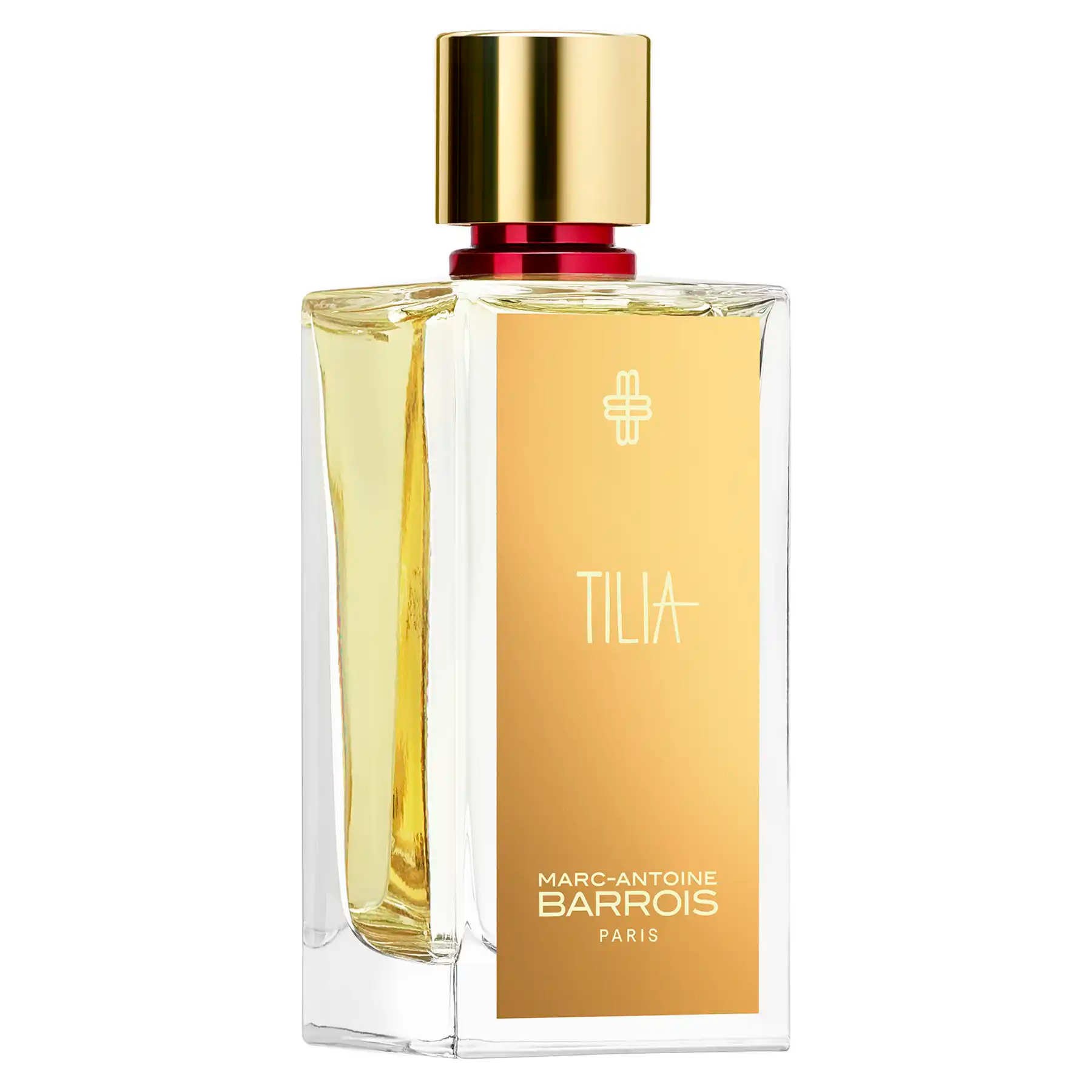 Tilia Eau de Parfum by Marc-Antoine Barrois, 100ml bottle highlighting gold cap with red accent
