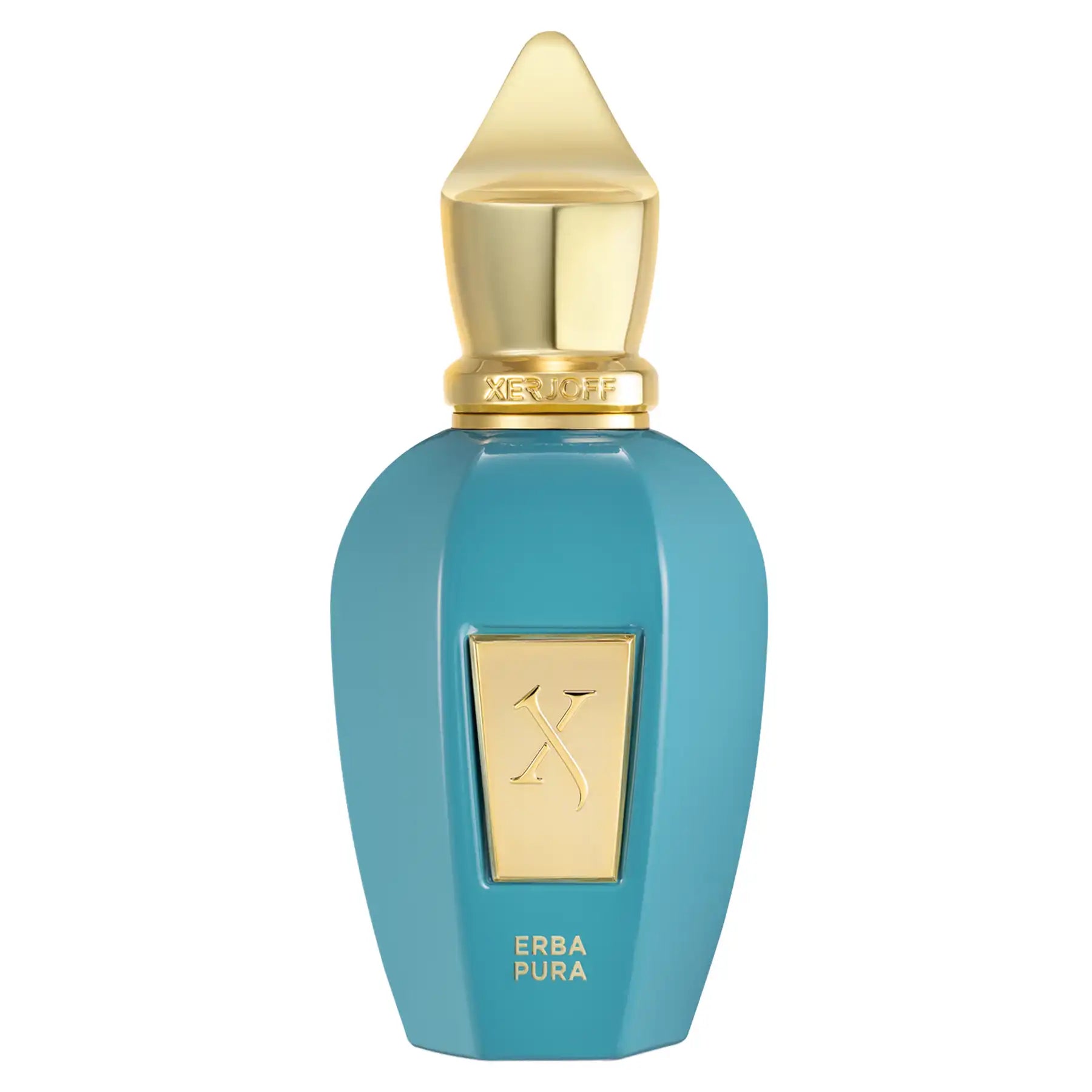 Erba Pura Eau de Parfum by Xerjoff, 50ml turquoise bottle with gold cap and emblem