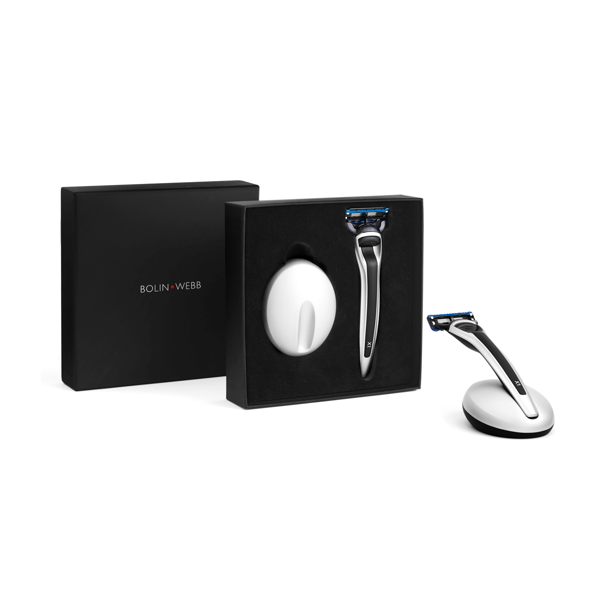 Bolin Webb X1 Fusion5 Razor & Stand Argent Black Gift Set Luxury Razor