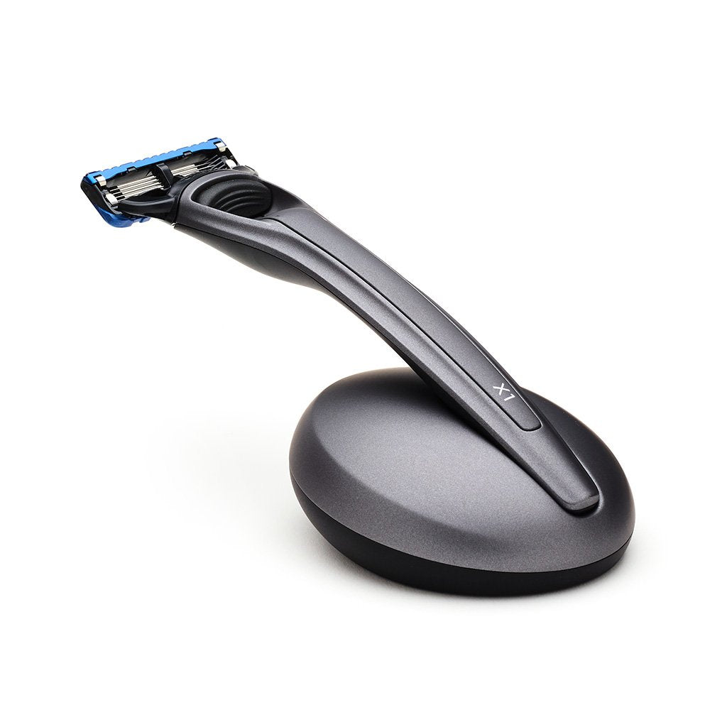 Bolin Webb X1 Fusion5 Razor & Stand Matte Graphite Angle