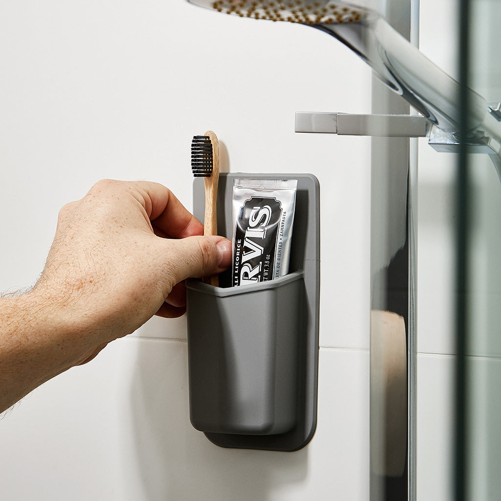 The Henry Tooletries Toothbrush Holder Slim on Shower - Gray