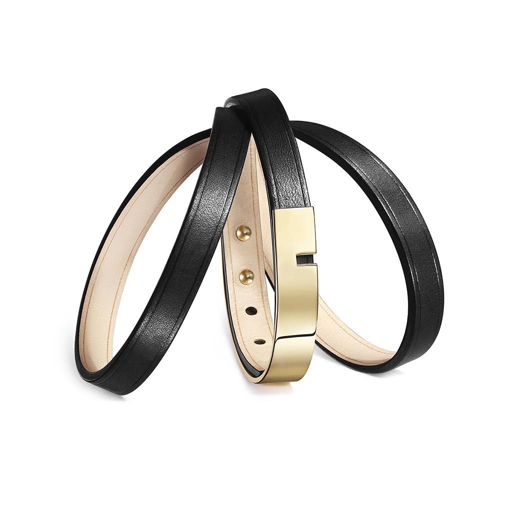 Ursul U-Turn Triple Black Leather Bracelet Gold