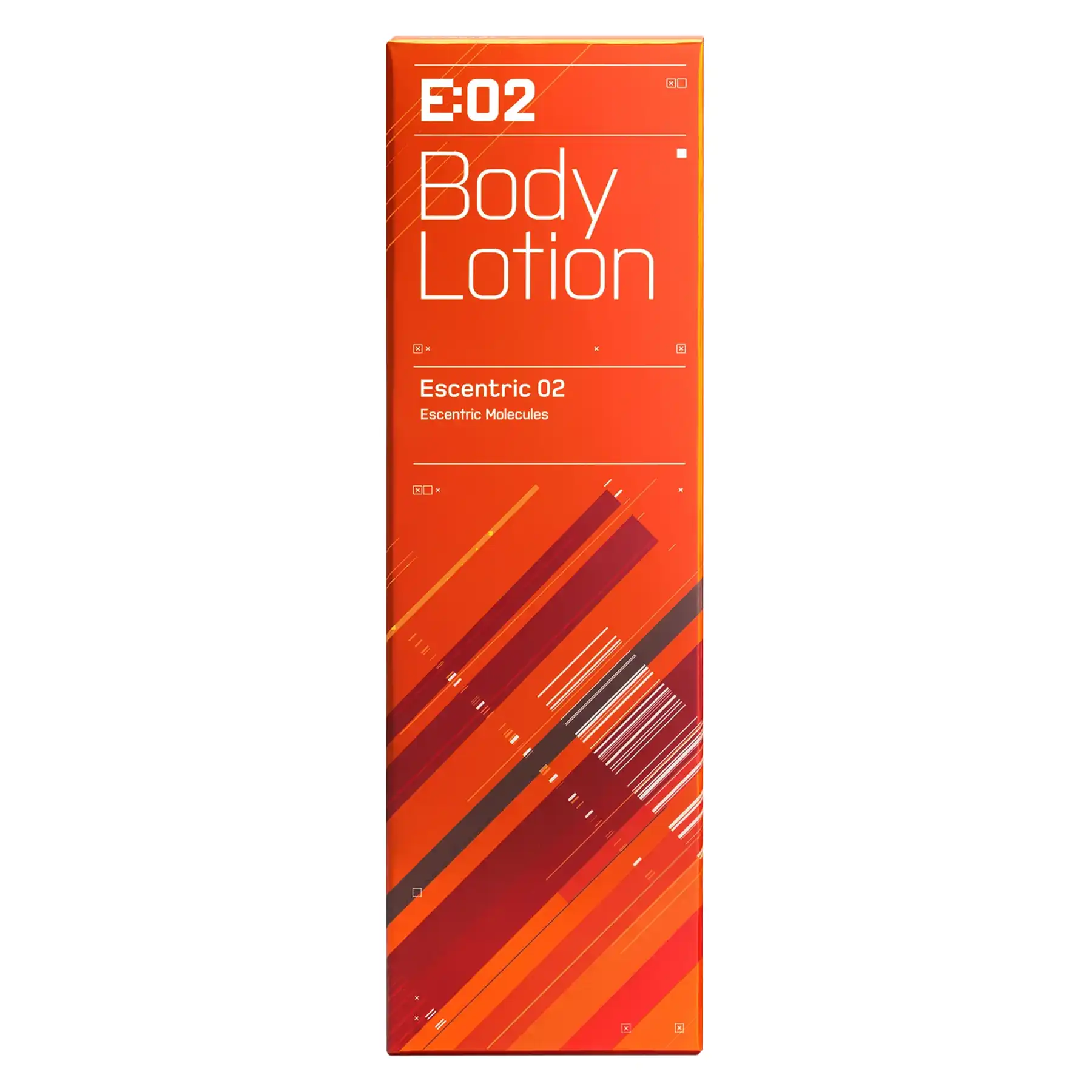 Escentric Molecules Escentric 02 Body Lotion orange tube with matching packaging, front display