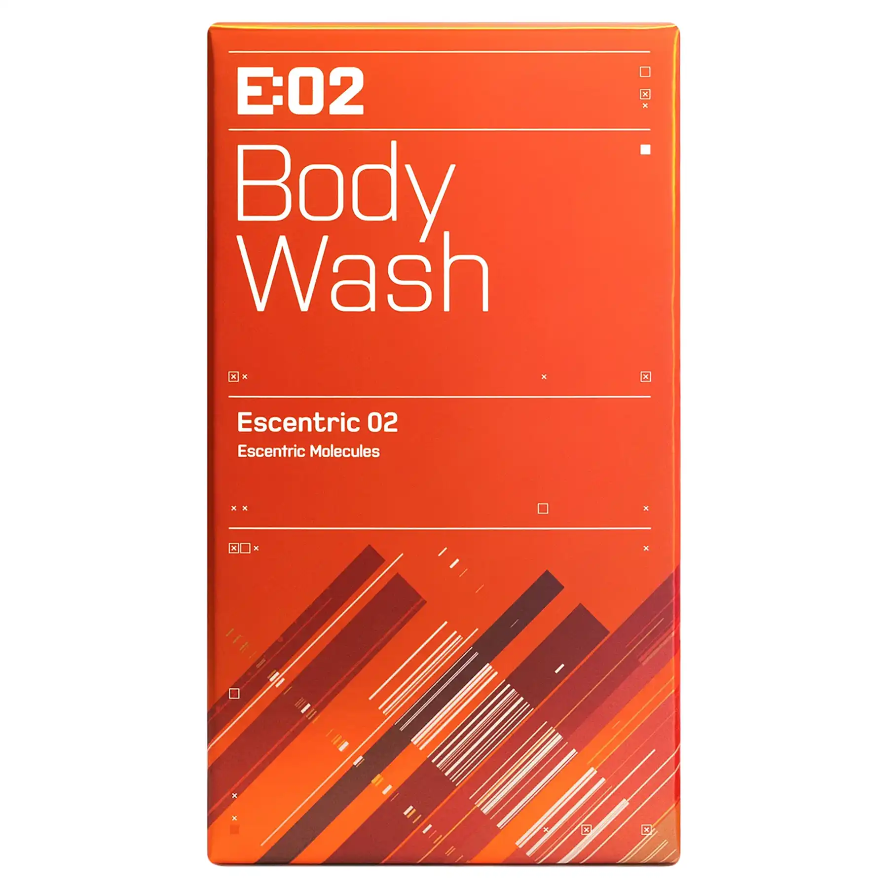 Escentric Molecules Escentric 02 Body Wash orange bottle with matching packaging, front display