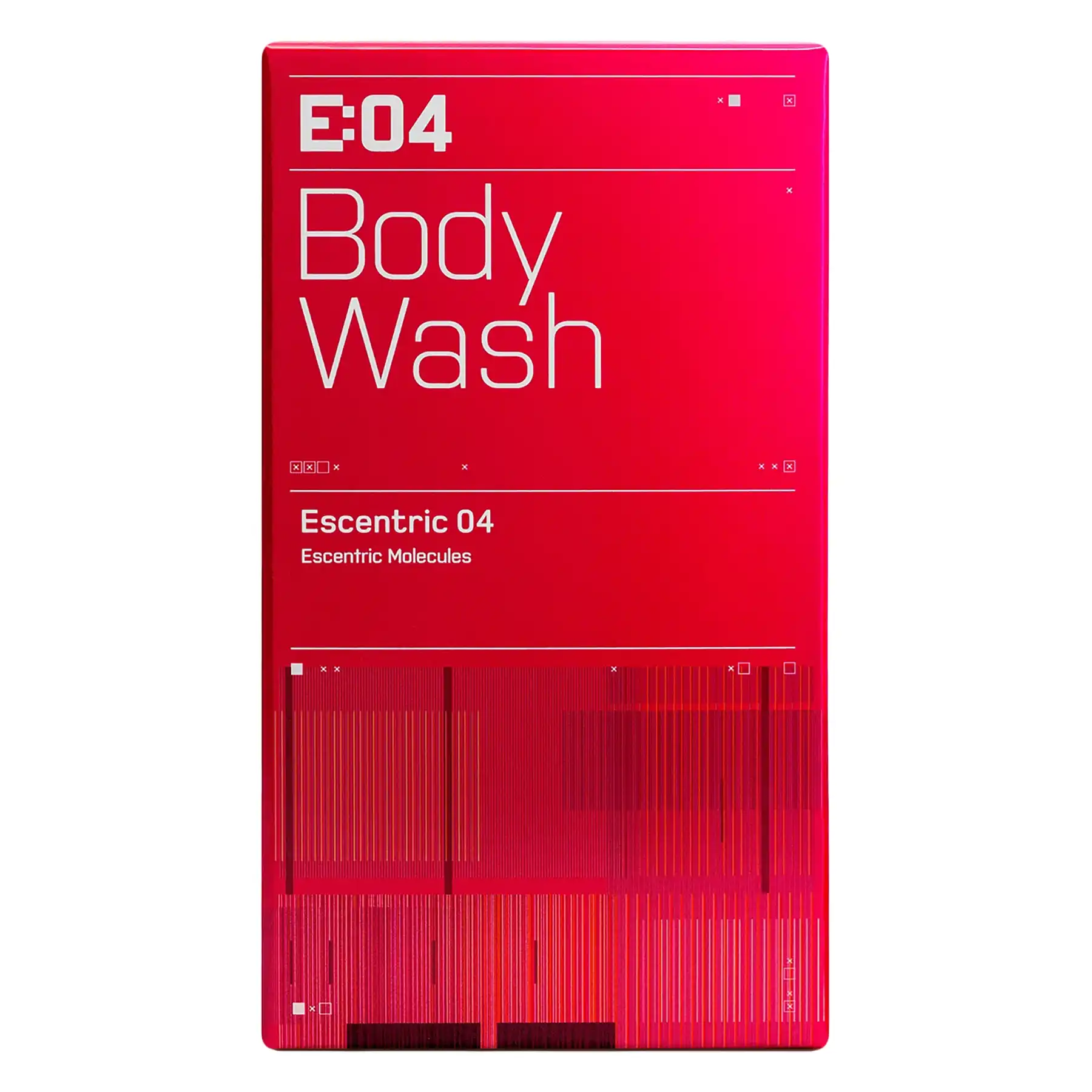 Escentric Molecules Escentric 04 Body Wash red bottle with matching packaging, front display