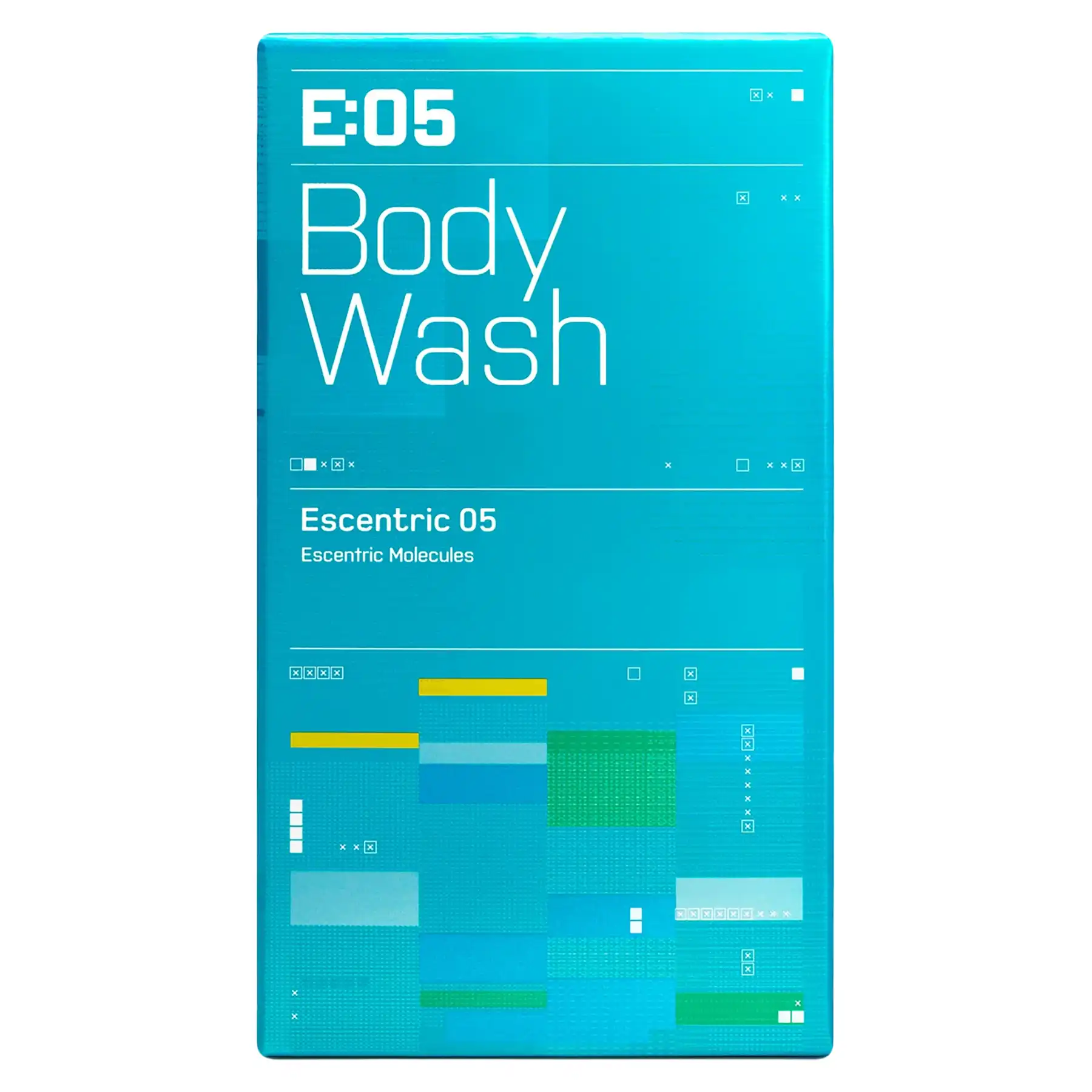 Escentric Molecules Escentric 05 Body Wash turquoise bottle with matching packaging, front display