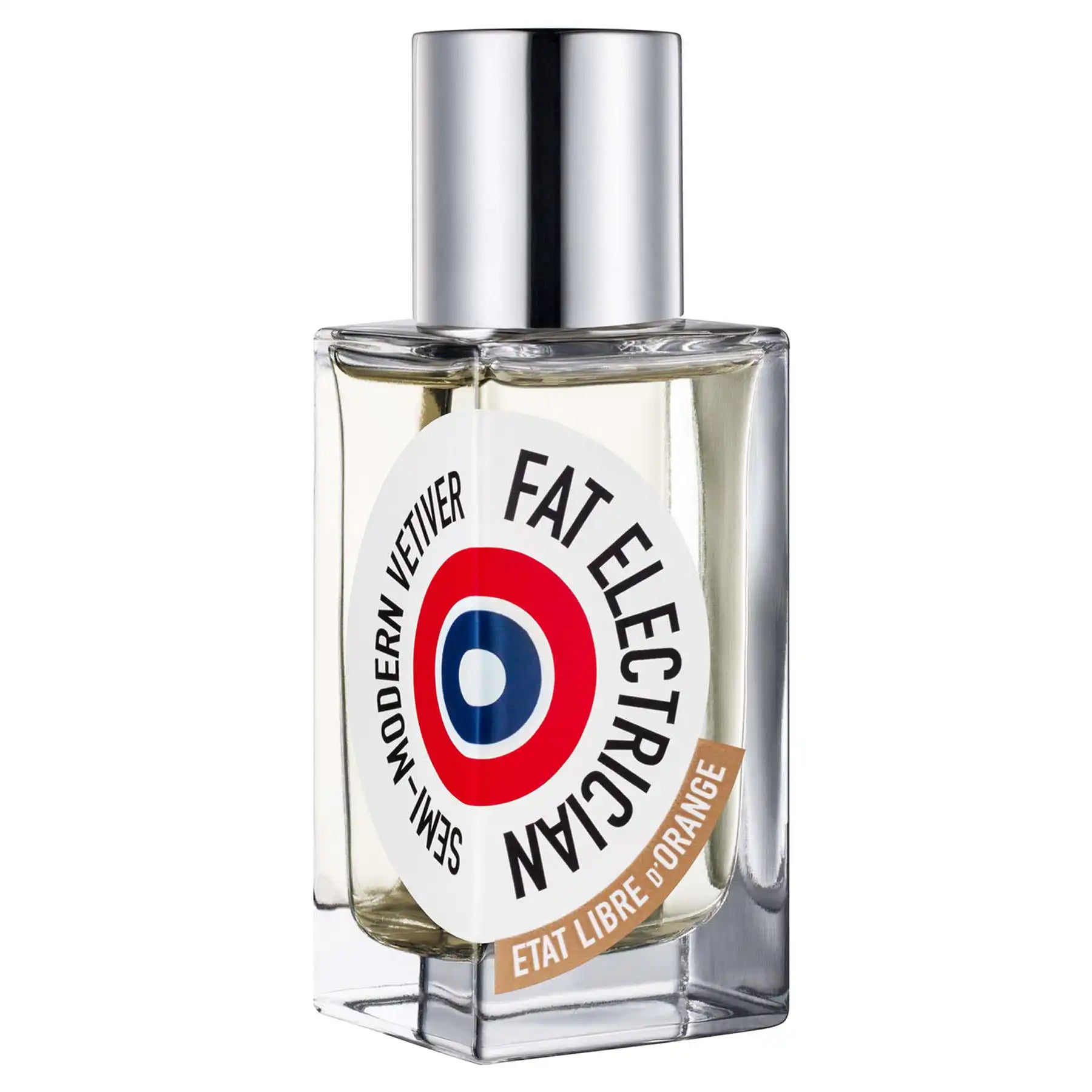 Fat Electrician Eau de Parfum by Etat Libre d'Orange, 50ml bottle with silver cap and bold circular logo