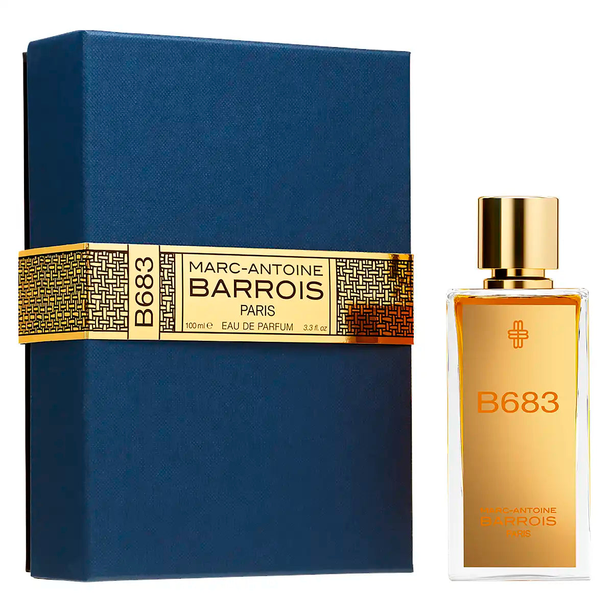 B683 Eau de Parfum by Marc-Antoine Barrois, 100ml bottle alongside blue box with gold band