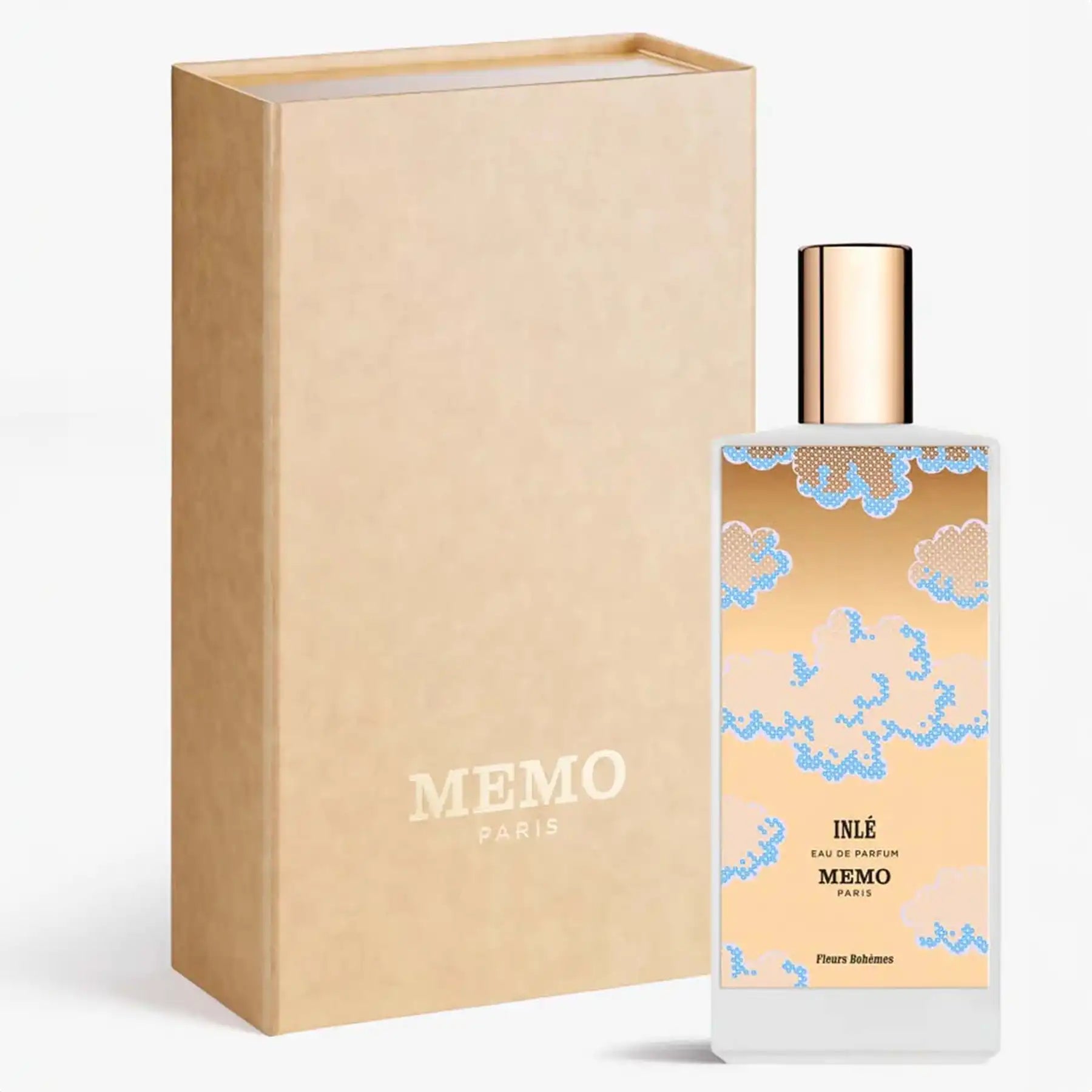 Inlé by Memo Paris, 75ml bottle displayed beside minimalist tan box packaging