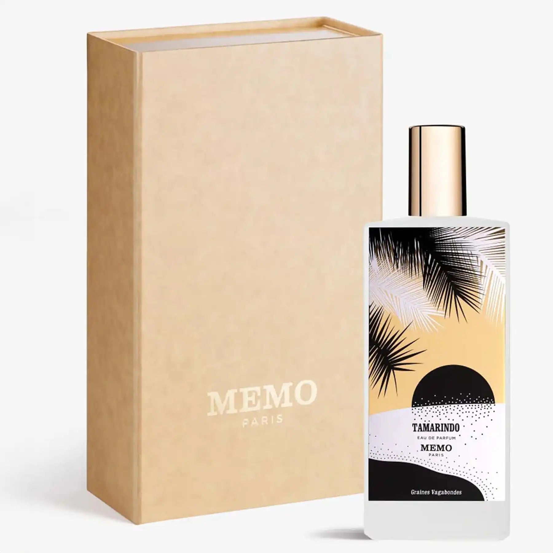 Tamarindo Eau de Parfum by Memo Paris, 75ml bottle next to tan box packaging