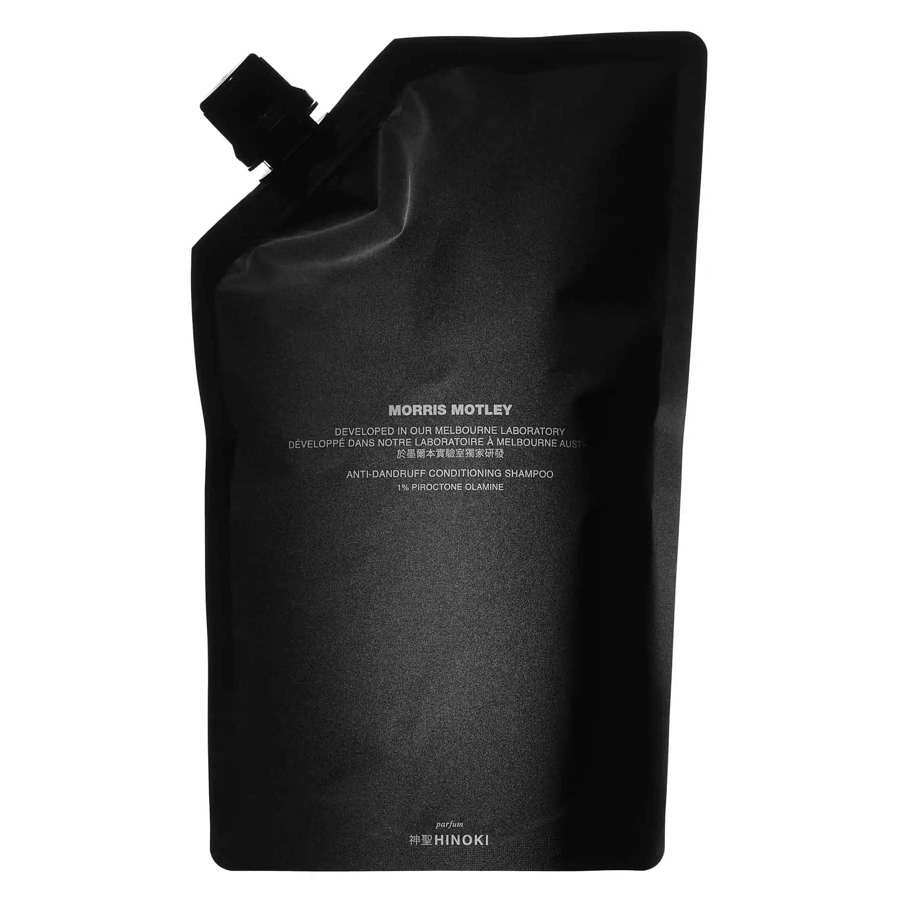 Morris Motley Anti-Dandruff Conditioning Shampoo black refill pouch, front view