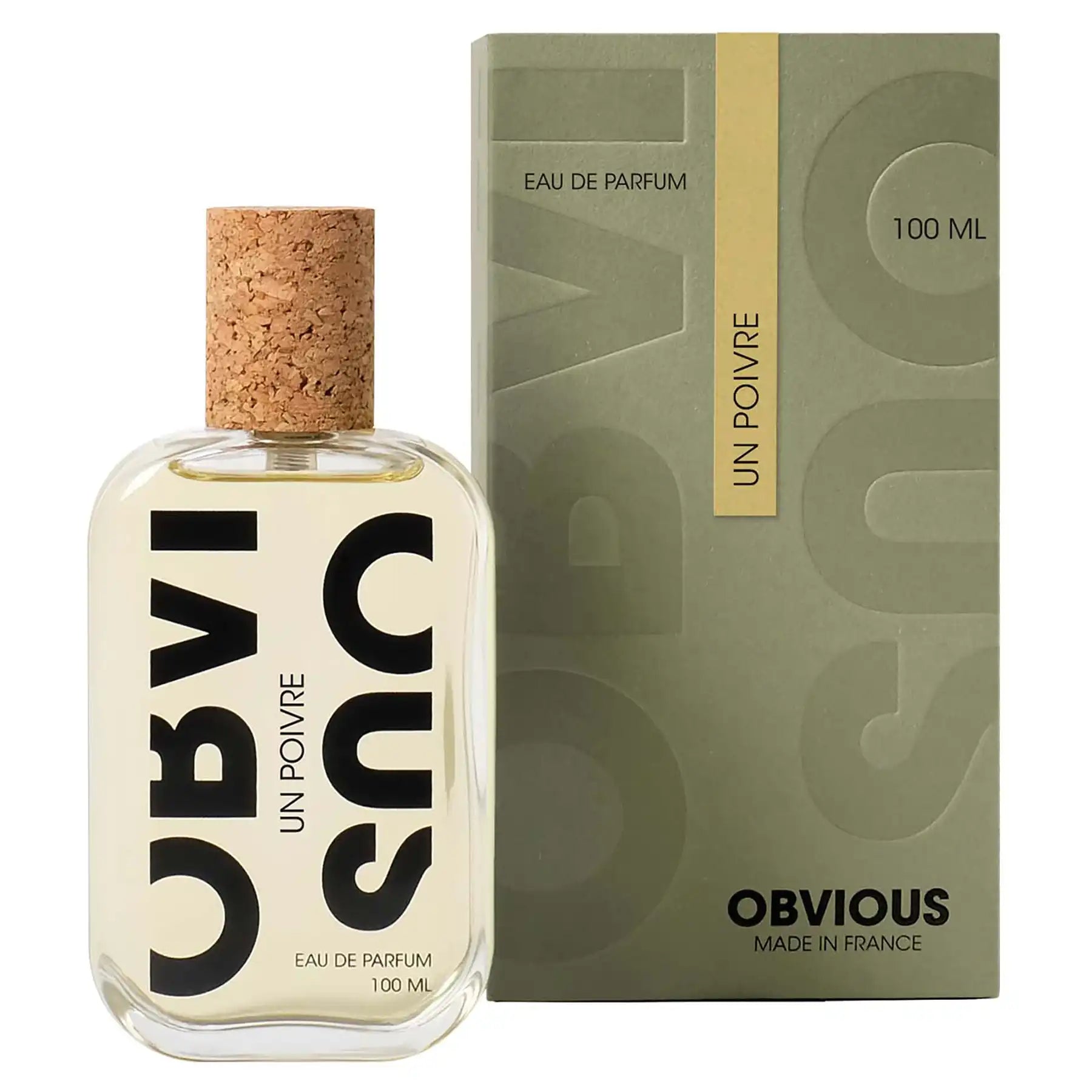 Un Poivre Eau de Parfum by Obvious Parfums, 100ml bottle with packaging in green tones