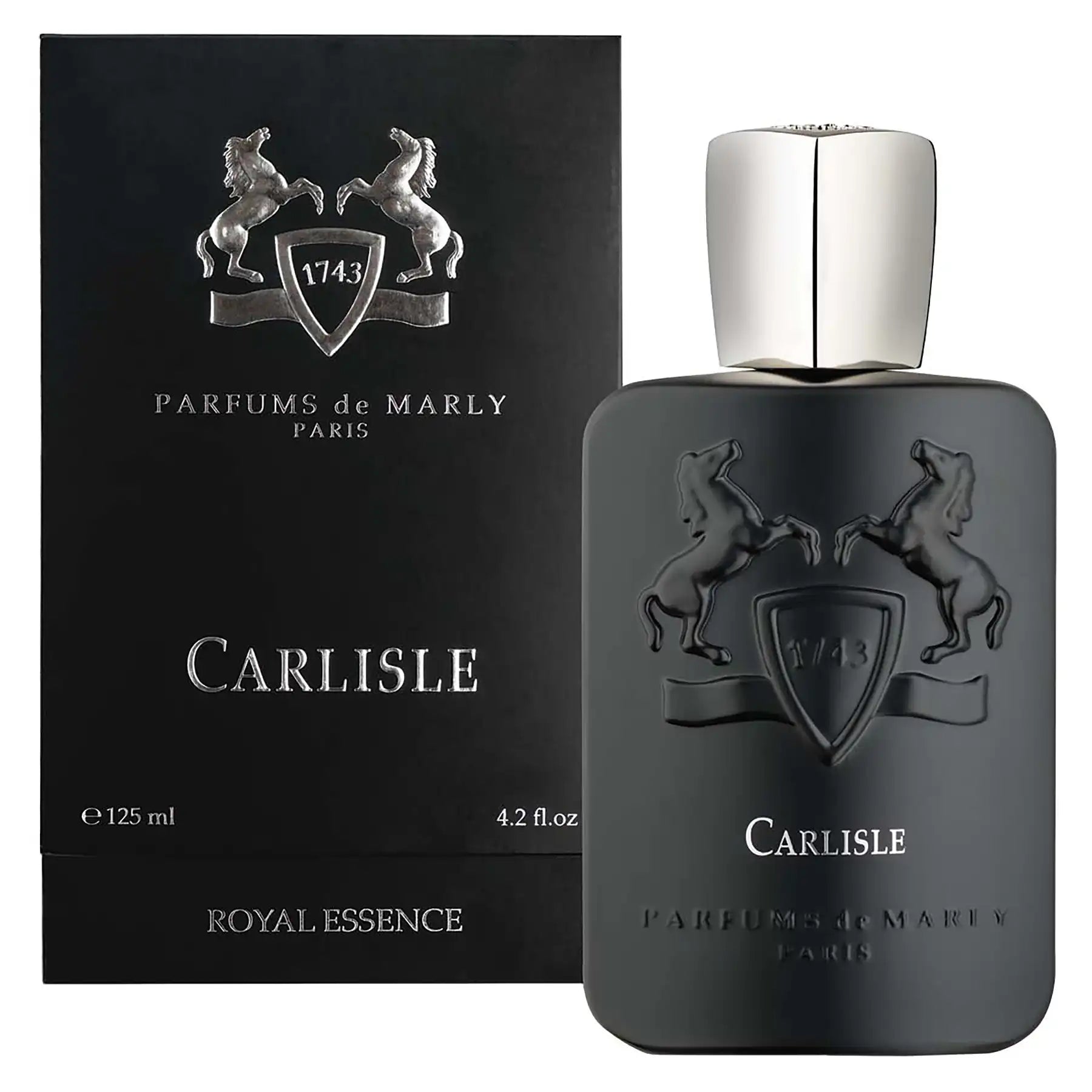 Carlisle by Parfums de Marly, 125ml black bottle displayed with matching black and silver branded box