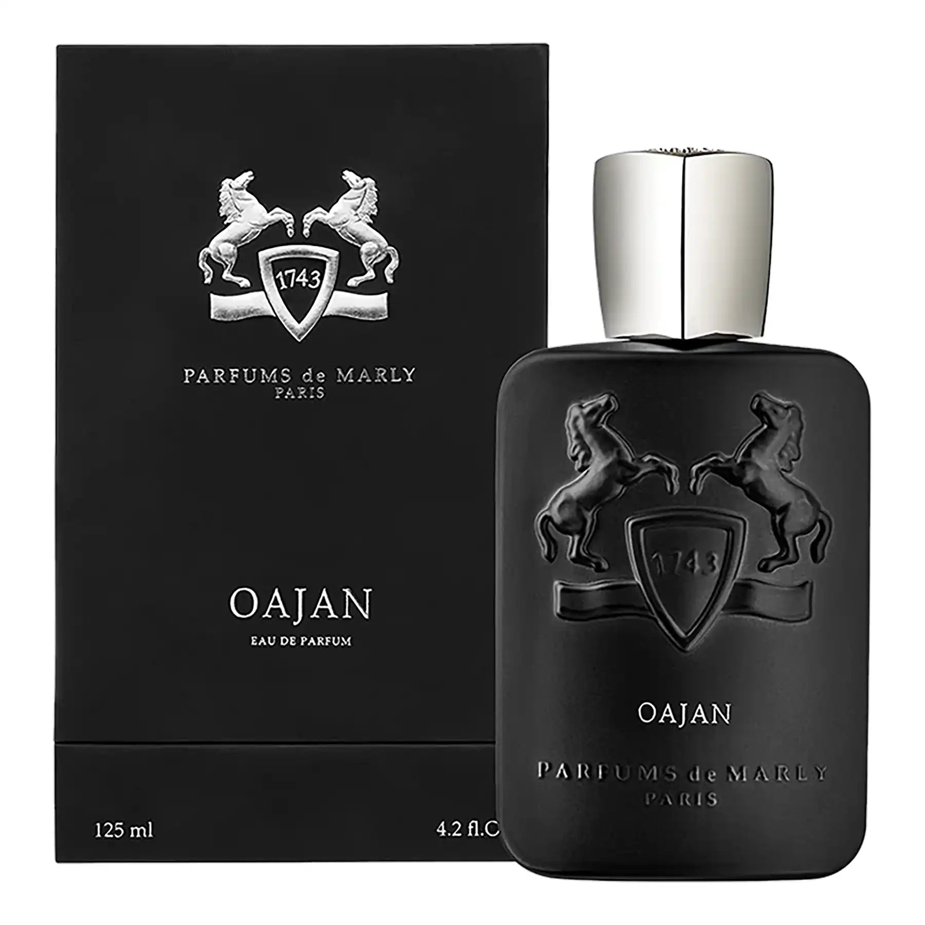 Oajan by Parfums de Marly, 125ml black bottle displayed with branded black and silver box