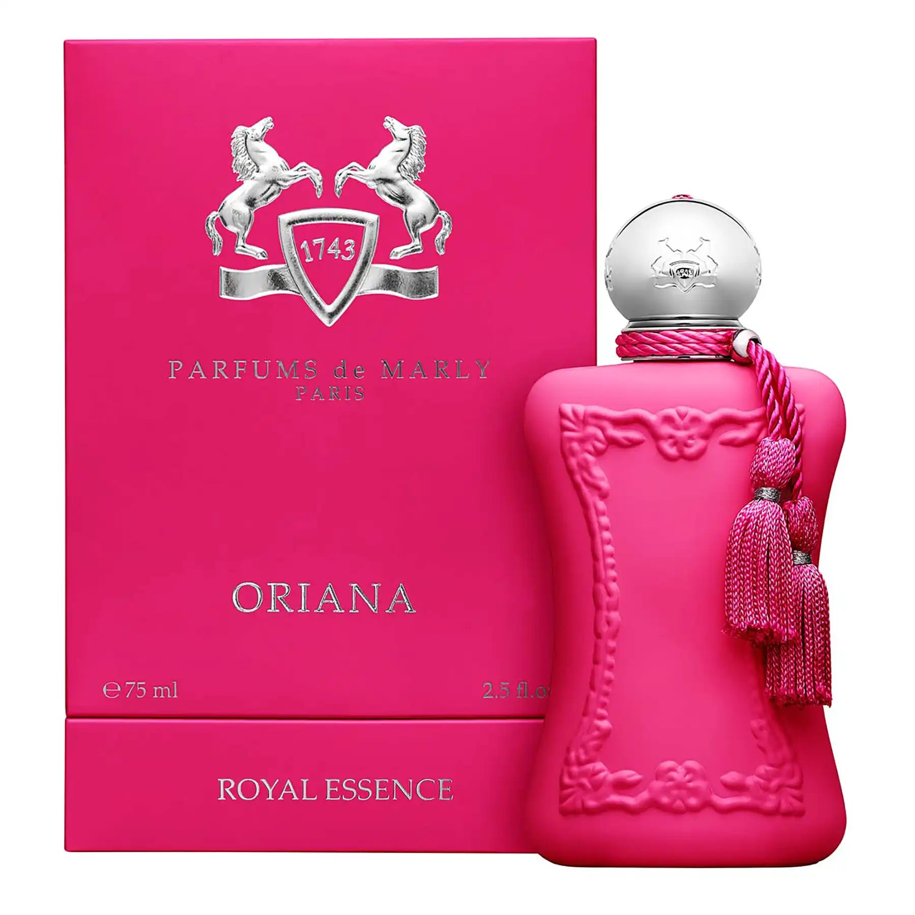 Oriana by Parfums de Marly, 75ml pink bottle displayed with matching pink branded box