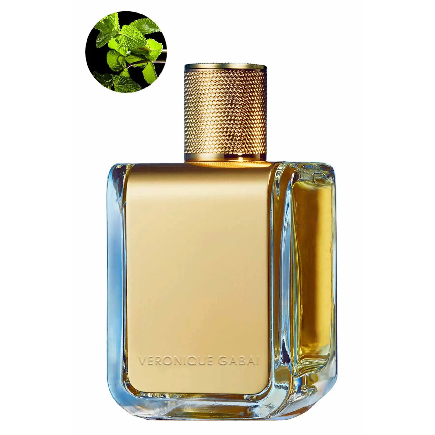 Vert Désir Eau de Parfum by Veronique Gabai, 85ml clear bottle with gold front panel, displayed with round decorative box