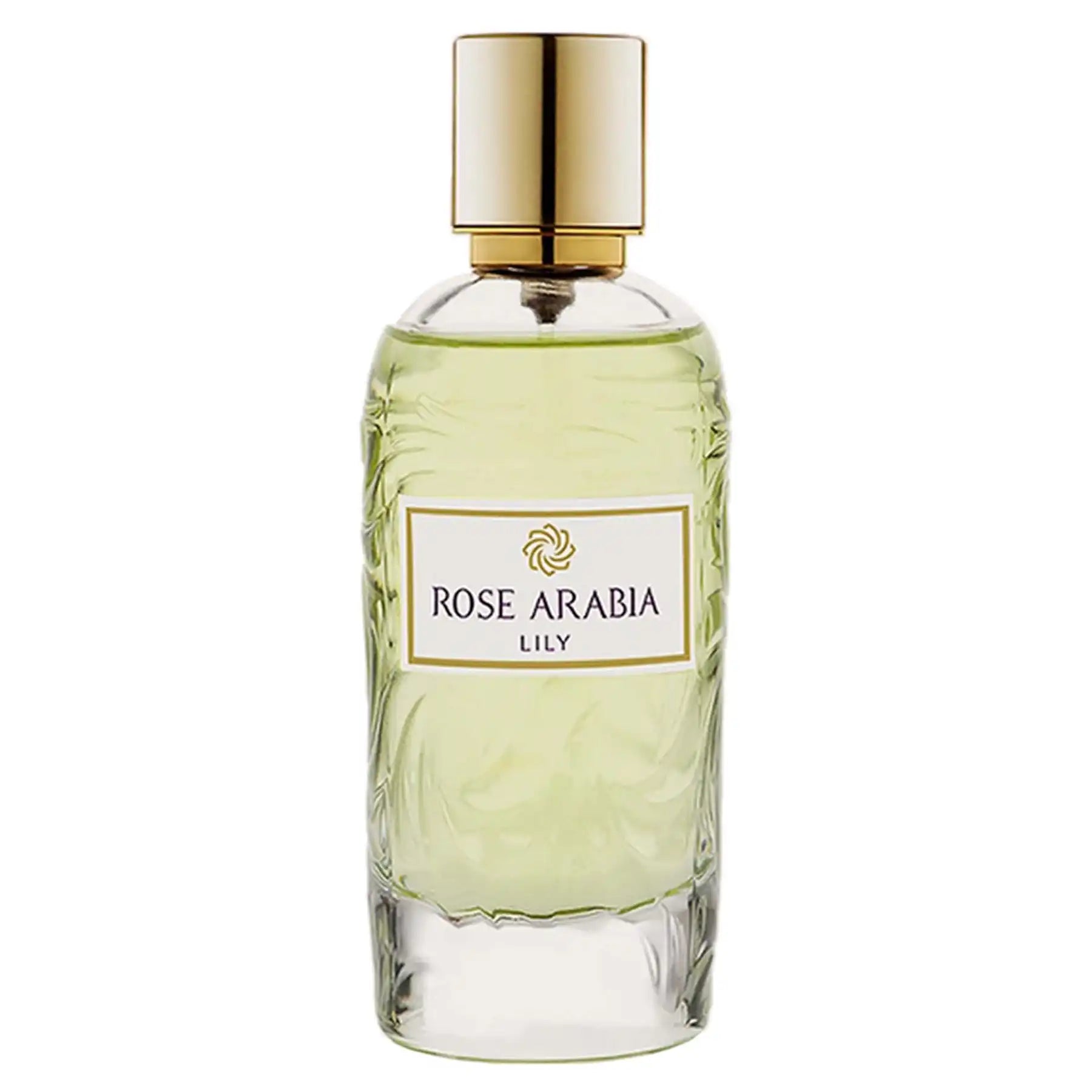 Rose Arabia Lily Eau de Parfum by Widian, 100ml amber bottle with textured detailing and gold cap