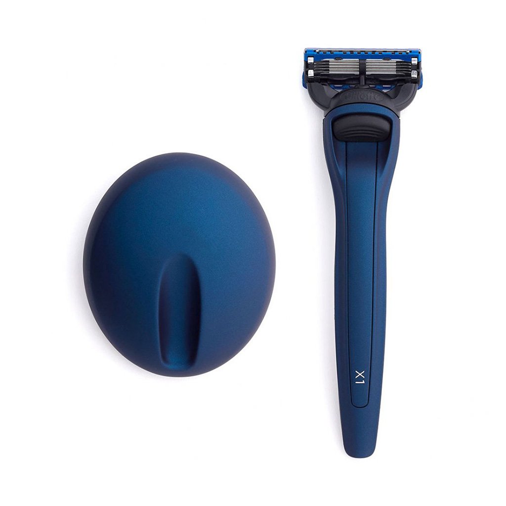 Bolin Webb X1 Fusion5 Razor & Stand Matte Blue Top Side by Side