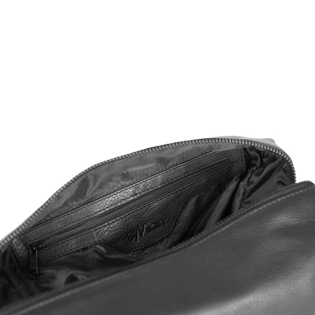 By Vilain Toiletry Bag Black Leather Interior Closeup
