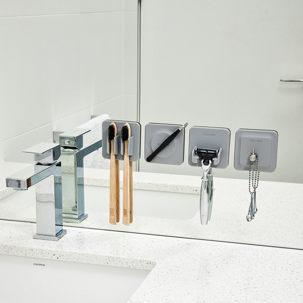 Tooletries The 4-in-1 Bathroom Storage Tile Series Organizers on Mirror - Gray