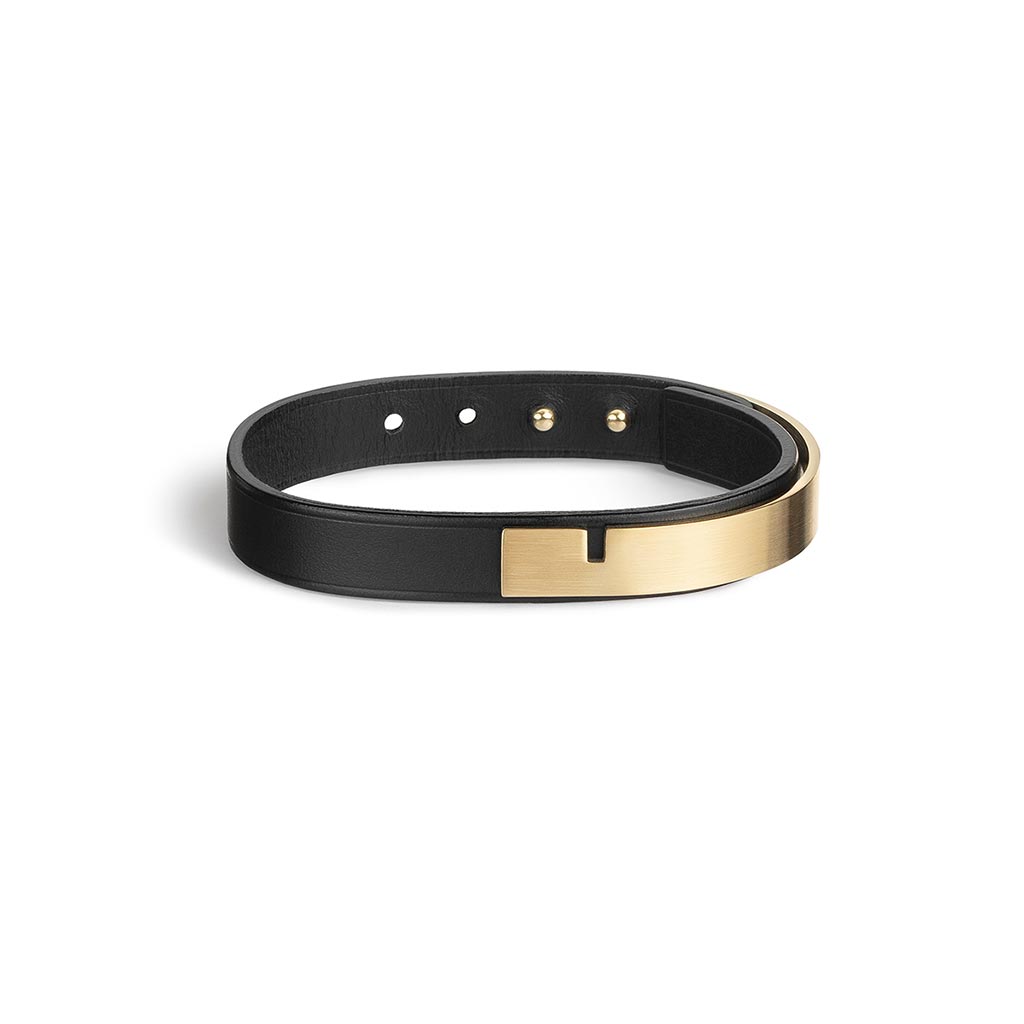 Ursul U-Turn Simple Black Leather Bracelet Matte Steel Gold