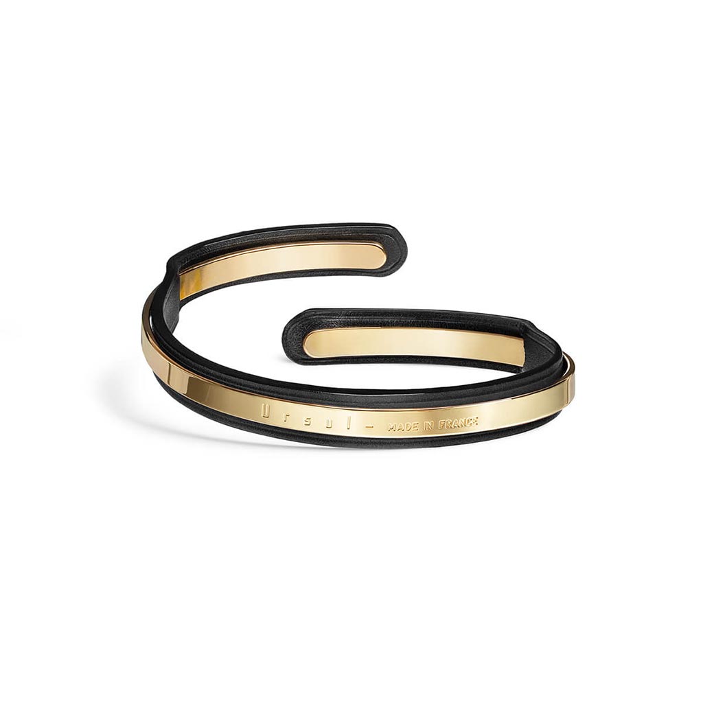 Black leather gold bracelet